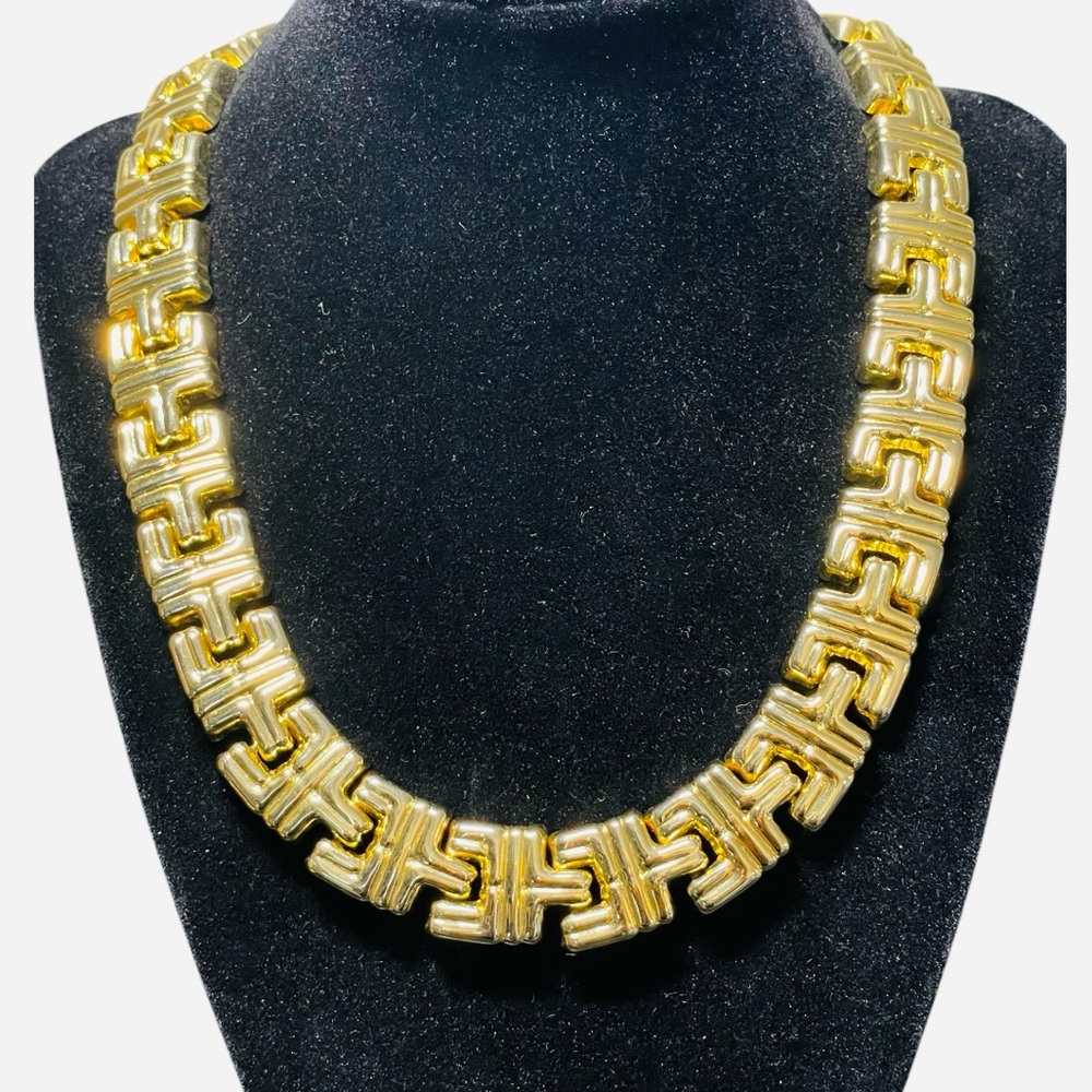 Vintage Gold Link Statement Necklace Collar Metal Chunky